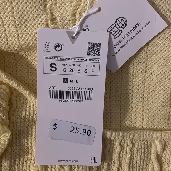 NWT | Zara Canary Yellow Cable Knit Ruffled Crop Top - Picture 4 of 4